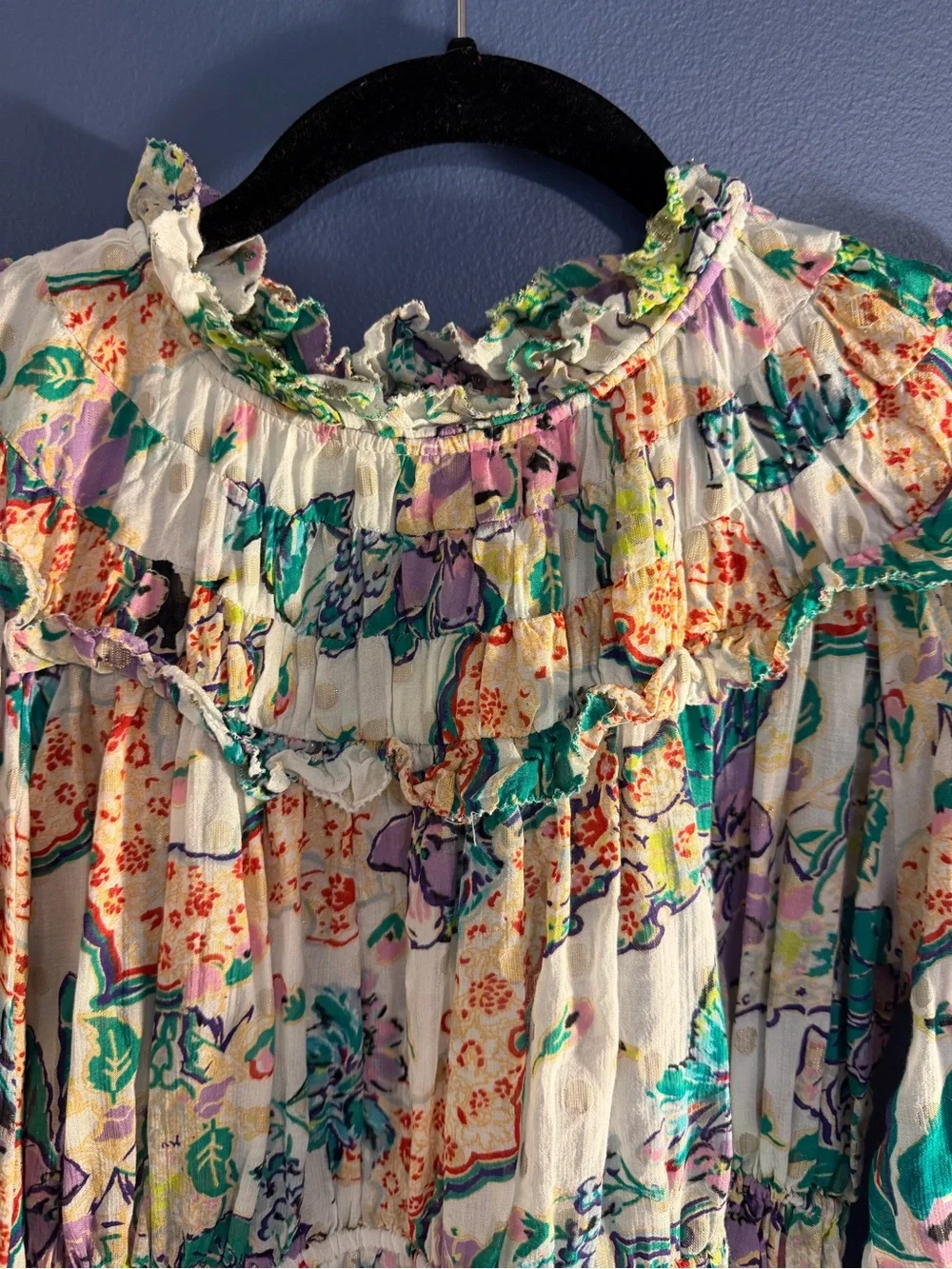 Love the label Floral Ruffle Long-Sleeve Women's Top Cream Multicolor Small
